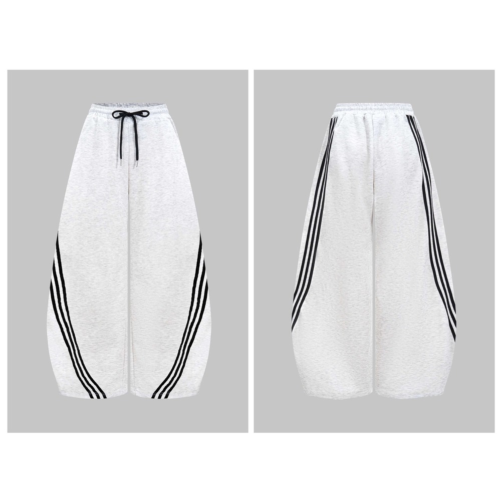 MICAS Wide Leg Sweatpants Women XS Grey Striped Curved Side Stripe Pearl River